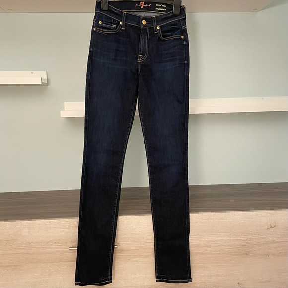 7 For All Mankind Slim Illusion Mid Rise Roxanne Skinny Jeans Classic Dark - Picture 1 of 14